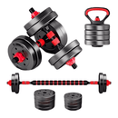 Kit 6 em 1 Halteres, barras, anilhas e kettlebell