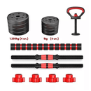 Kit 6 em 1 Halteres, barras, anilhas e kettlebell