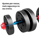 Kit 6 em 1 Halteres, barras, anilhas e kettlebell