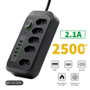 Extensão de 2 metros com entradas USB,PD e Socket 110v/220v