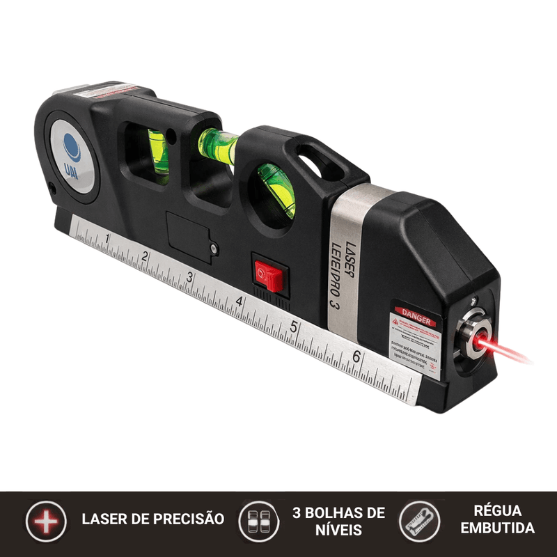 Nível profissional de 3 bolhas com trena Integrada e laser